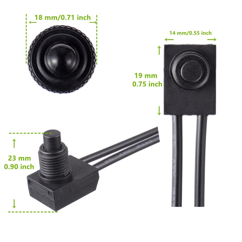 EPLZON KP-107 Waterproof Push Button Switch 12V ON/Off SPST Switch with 4.5''Lines for Motorcycle/Car(Pack of 2pcs,Black) - Image 3